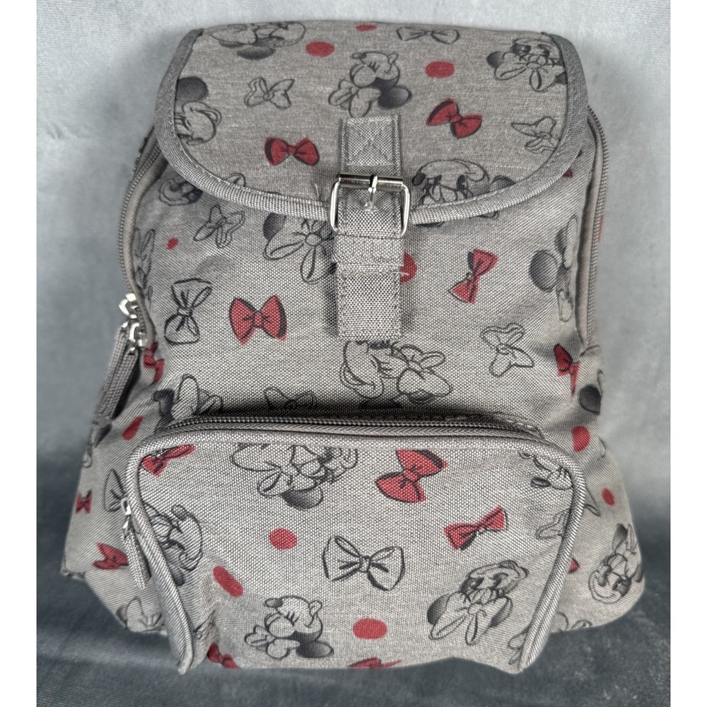 Disney Park Minnie Mouse Print Mini Backpack Grey New w/ Tags 14" x 12"